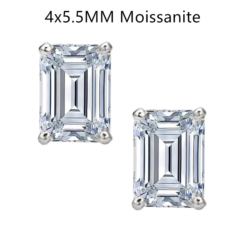 Emerald Cut Moissanite Cut Earrings 