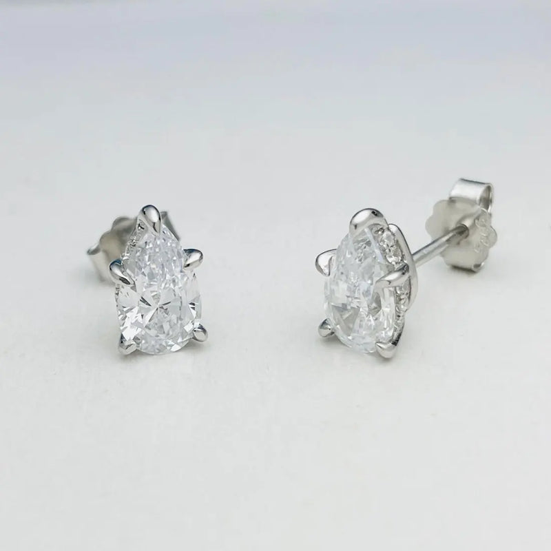 Prina Ohrringe Studs 925er Silber Pear Cut Moissanite Hidden Halo