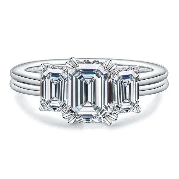 Moissanite 3 ct Emerald Cut. Ruing. Günstig. Silber. Zertifiziert. Dimand Alternative. 