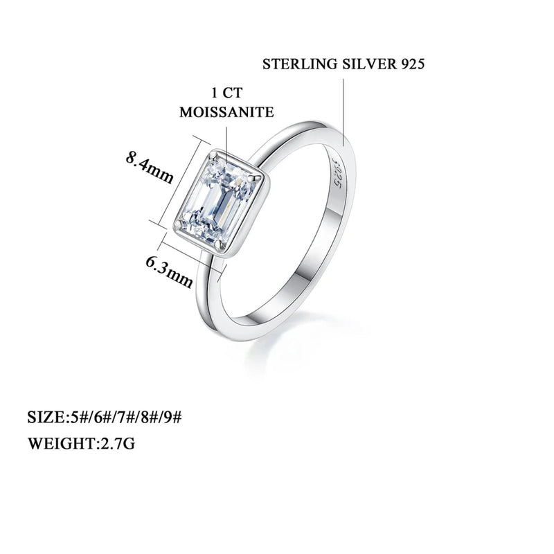 Lydia Ring 925 Silber 1ct Moissanite Emerald Cut