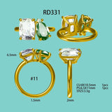 Vaduz Verlobungsring Echtgold 2.25 Carat 11x6.25mm Green Pear Cut  & 3.2 Carat 10.25x7.75mm Cushion Cut